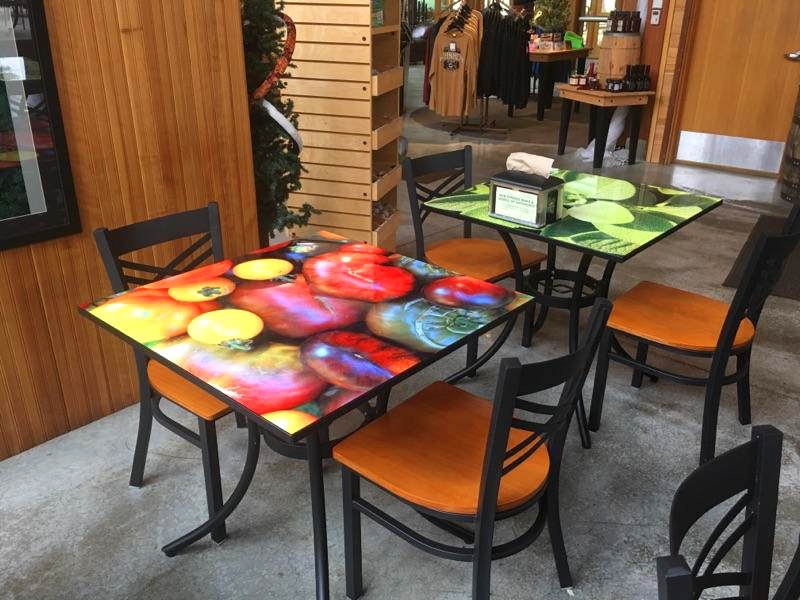 custom printed tabletops using dye sublimation
